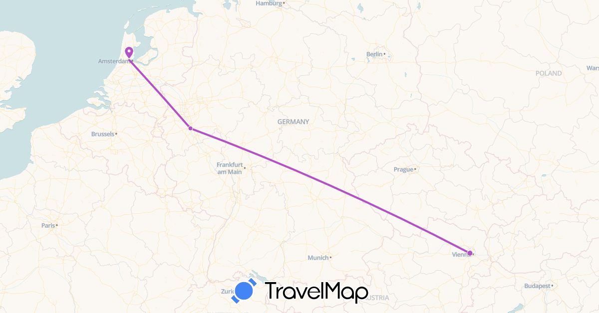 TravelMap itinerary: train in Austria, Germany, Netherlands (Europe)